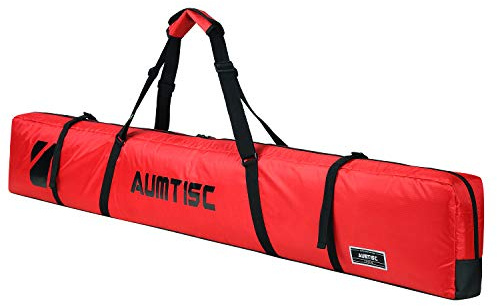 AUMTISC Ski Kit Bags Single Travel Winter Sports Bag Padded to Transport Skis Gear Pocket with Adjustable Handle Red 170cm