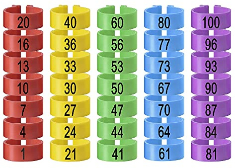 100 Pack Hühnchen Identifikation Beine Ringe, Chicken Tags für Legs Geflügel Bands Clip On Leg Rings für Hühner, Enten, Hühnchen, Goose(5 Farben,20mm)