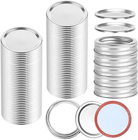 Happybase 105-Count Regular Mouth Canning Lids for Ball, Kerr Jars - Split-Type Metal Mason Jar Lids for Canning - Food Grade Material, 100% Fit & Airtight for Regular Mouth Jars (with 5 Rings)