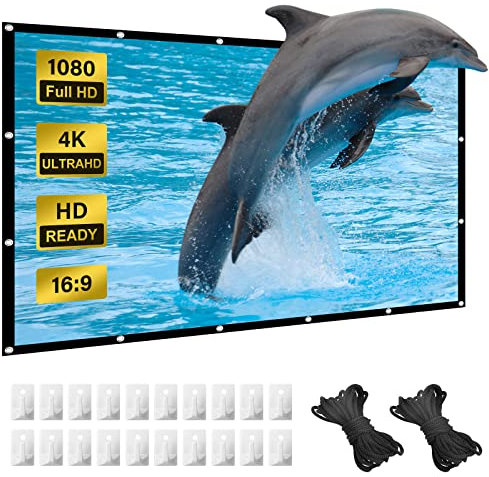 Projector Screen 120 Inch, 16:9 4K HD High Contrast Portable Movie Screen, Foldable Anti-Crease Outdoor Projector screen Support Double-Sided Projection for Home Theater, Open-Air Cinema, Camping