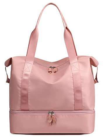 CORIOS Resa duffelväska för kvinnor och män nylon weekendväska övernattningsväska sport gymväska med skofack handbagage, Rosa