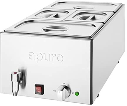 Buffalo Stainless Steel Wet Heat Bain Marie with Drain Tap and Pans, 21Ltr | Keeps sauces and gravies warm at safe serving temperatures during busy shifts in commercial kitchens.