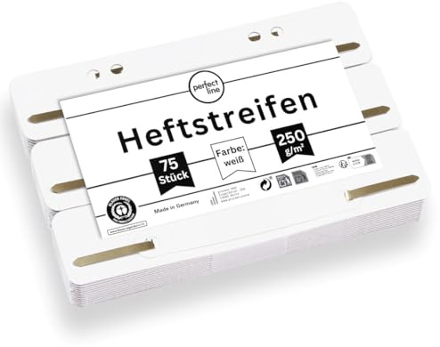 perfect line - 75 Heftstreifen Pappe, recycling Karton, 250 g/m², Farbe Weiß, Made in Germany, Blauer Engel zertifiziert