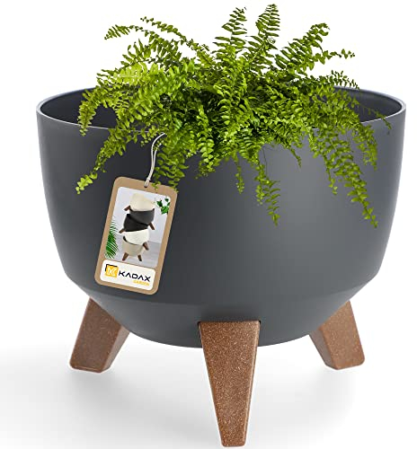 KADAX Blumentopf aus Kunststoff mit DREI Einsteckstützen, runde Blumenschale, Pflanzkübel, Blumenkübel, Pflanzschale für Balkon, Wohnzimmer (⌀ 24 cm, anthrazit)