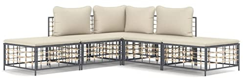 Tidyard 5-TLG. Gartenlounge, Balkonlounge, Gartensofa, Terrassensofa, Loungesofa Outdoor, Loungemöbel Garten Rattan, Gartenmöbel Set Rattan Wetterfest