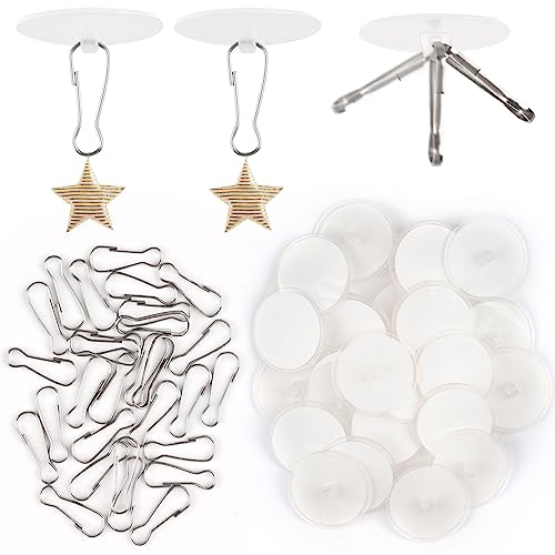 Vaktop Deckenhaken Selbstklebend, 30 Stück Transparente Klebehaken Decke und 30 Stück Fahnenmast Clip, Klebehaken Ohne Bohren für Decken, Küche, Badezimmer, Wand