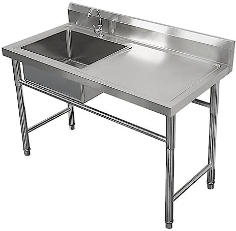 évier Autoportant En Acier Inoxydable, évier De Cuisine De Restaurant Commercial, évier Industriel Avec établi, Lavabo De Préparation Et Utilitaire Pour La Lessive(120cm/47.2in,右)