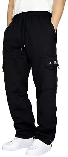 NOAGENJT Male Fitness Running Trousers Drawstring Loose Waist Solid Color Pocket Fleece Sweatpants Boy 10 Mens Casual Fit Black Cargo Pants Men Slim