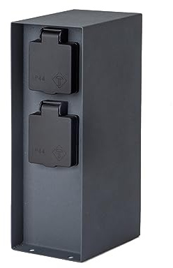 Garten Steckdosensäule aus Edelstahl, Outdoor, IP44, mit 4-Steckdosen, Anthrazit, eckig, Höhe 23 cm, (mit 4 STD, Anthrazit)
