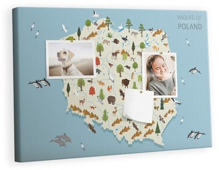 Tulup Pinnwand Tourkarte Korkbrett 60x40 cm Leinwand Memoboard Küche Reise-Tracker - Polnische Tierkarte
