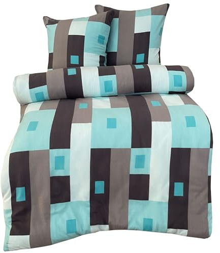 Leonado Vicenti - Thermofleece Warme Winter Bettwäsche Flausch Kariert Türkis Grau gestreift modern Schlafzimmer Garnitur Set Bezug Decke, 4teilig, 155x220 cm