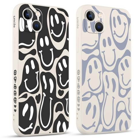 Pnakqil 2 stück Handyhülle für Apple iPhone 13 6.1,Hülle Lustiges Verdrehtes Lächeln Grimace Bemaltes Muster süß Aesthetic Mädchen Silikon Schutzhülle Tasche Schön Kameraschutz Case