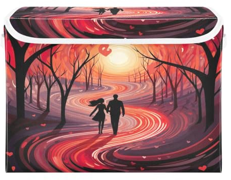 JUMBEAR Contenitori pieghevoli per San Valentino, coppie, con coperchio, in tessuto, per camera da letto, ufficio