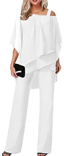 Tomwell Damen Tüll Abendanzug Set - Zweiteiler Chiffon Shirt Und Hohe Taille Hosenanzug - Elegant 2-Teiliges Outfit für Cocktail Party Festlich - A Schwarz XL