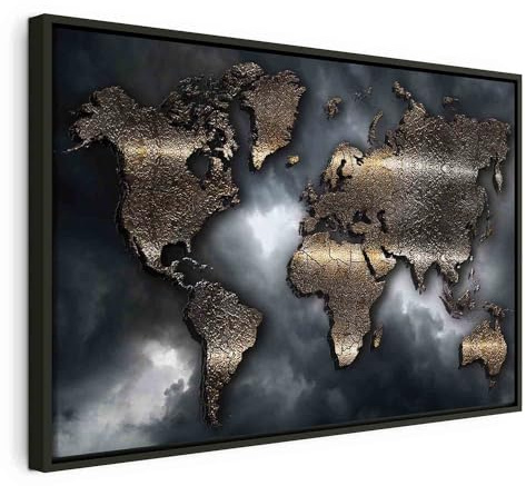 B&D XXL - Leinwandbild Landkarte Himmel grau, 120x80 cm, Schlafzimmer | Hochwertige Leinwand, sofort aufhängbar, ideal fürs Wohn- oder Schlafzimmer, wasserfest und lichtecht, langlebig, stilvoll