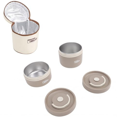 BORDSTRACT Insulated Lunch Container, 304 Stainless Steel Sealed, Multifunction Portable Round Thermal Bento Box with Thermal Bag(Deep Coffee Color 2Pcs, 6.1 * 5.3inch) | Round Sealed Bento Container Set | With Insulated Carry Bag, Leak Proof Design, Portable Meal Prep, Food Safe