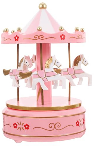TOPBATHY Miniatur Karussell Spieluhr Rosa Kunststoff für Zuhause | Dekorativ, ohne Batterie, Warme Romantische Atmosphäre, Geschenk zu Weihnachten, Geburtstag und Valentinstag