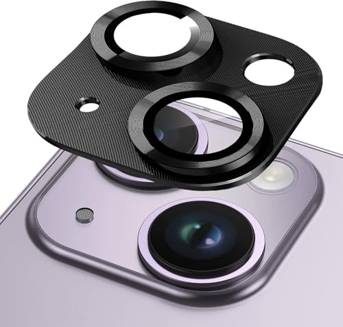2 Stück Kameraschutz Kompatibel mit iPhone 14 6,1 Zoll/ 14 Plus 6,7 Zoll Gehärtetes Glas Kamera Schutzfolie mit Metall Ring Entworfen für MagSafe Schnapp-Adapter für Magnetische Befestigung Schwarz