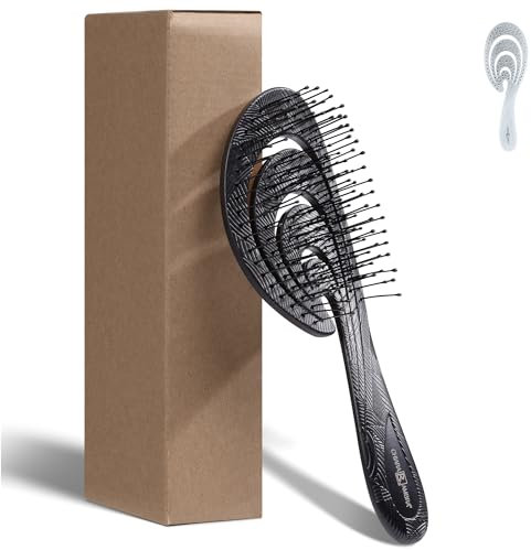 Chiara Ambra Spazzola Districante per Capelli - Spirospazzola Ergonomica e Delicata per Donna e Uomo - Scioglinodi per Capelli Ricci Lisci e Bagnati - Nero
