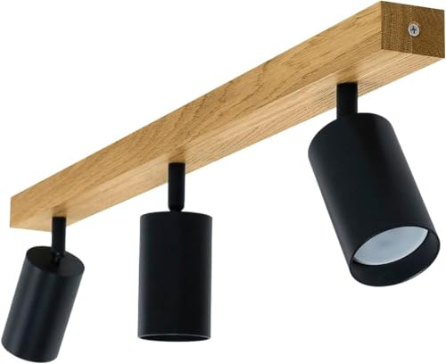 LED Wood Deckenstrahler 3 Flammig Schwenkbar - Handgefertigte Spots Deckenleuchte Modern aus Eiche - Strahler Deckenlampe Holz - GU10 Spotlight Lampe Wohnzimmer (Ohne Glühbirne) - Länge 60 Cm