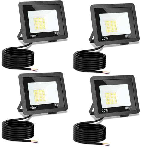 Jiubiaz LED Strahler Außen 20W, 3000K/4000K/6500K LED-Strahler Dimmbar, Superhell Fluter Flutlichtstrahler, IP66 Wasserdicht Scheinwerfer Aussenstrahler für Hof, Garten, Garage(4 Stück)