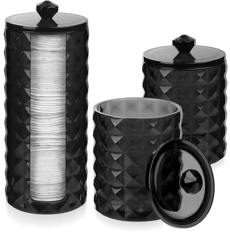 3 STK Wattestäbchen Behälter, Schwarz Wattepadspender, Wattepads Aufbewahrungsbox, Bathroom Organizer für Badezimmer Schminktisch Kosmetik Make Up Ohrenstäbchen Haargummi Aufbewahrung Bad Organizer