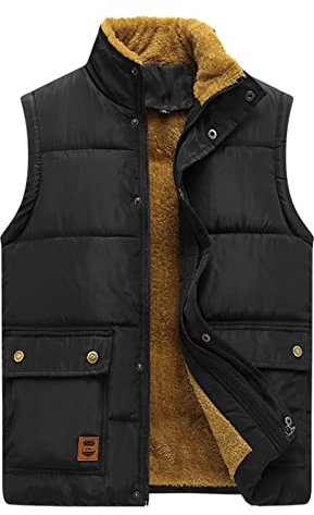 KONG JIMFAN Herren Sale Herren Steppweste 2024 Winter Warme Weste Herren Stehkragen Outdoorweste Outdoor Jacke Übergangswesten Für Männer Taschen Ärmellos Jacke Daunenjacken(#C Black,XXL)