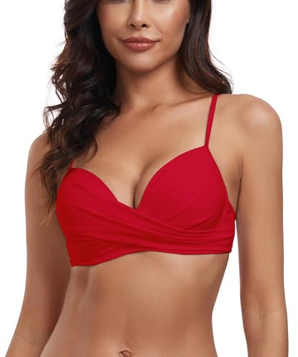 RELLECIGA Underwire bikiniöverdel för kvinnor twist front bygel bikini topp, röd, M
