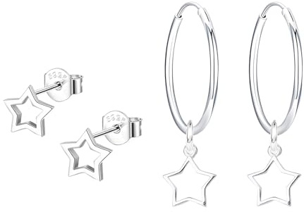 Hinvan 2 Paires Boucles d'oreilles Étoiles pour Femme Homme Fille, Boucles d'oreilles Créoles Argent 925 Boucles d oreilles Etoile Anneaux Boucles d oreilles Pendantes Argent Clous d'oreilles