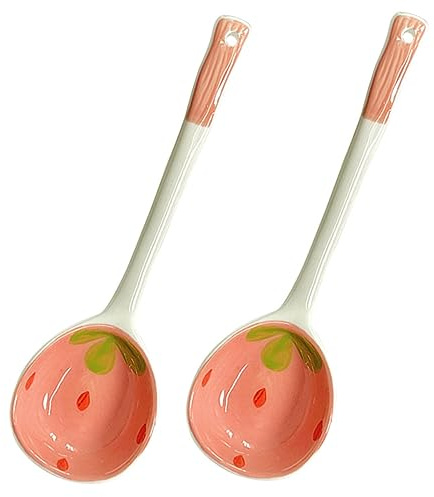Cuillères à Dessert en Céramique Rose 2 Pièces pour Boissons et Goûters | Surface Lisse, Entretien Facile, Compatible Lave-vaisselle, pour Thé de L’après-midi et Fêtes