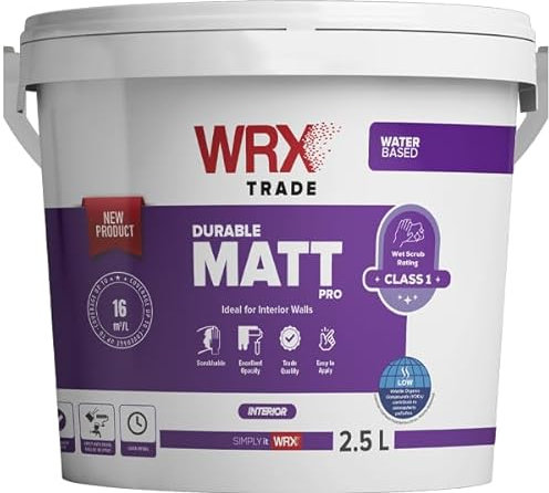 WRX Trade Durable Matt Pro – Premium Quality Water-Based Scrubbable Interior Matt Finish Paint for Walls and Ceilings White (2.5 Liters)