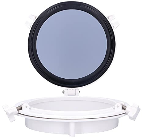 Asixxsix 10in Tempered Glass Boat Porthole, Swing Open Port Hole with Seals, White, Casted Stainless Steel, Marine RV Window Hatch for Boat Yacht