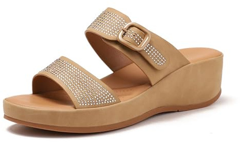 FhiHUEpr Women's Platform sandals, Super Soft Comfortable Sole Flat Sandals, Outdoor Slippers Sandals for Traveling, Walking,Brown,42