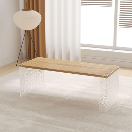 QTQHOME Moderner Couchtisch aus Acryl, kleiner rechteckiger Couchtisch aus Holz mit Acrylrahmen, minimalistischer Mitteltisch für Wohnzimmer, Wohnung, kleine Räume (80 cm, A)