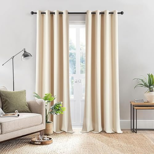 Topfinel Extra Breite Vorhänge Schlafzimmer Balkontür Vorhang mit ösen Gardinen Wohnzimmer Blickdicht Ösenvorhang für Büros Thermo Vorhänge Gegen Hitze Beige Dekorative 1 Stück H 260 x B 200 cm