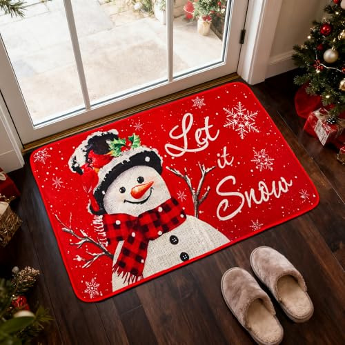 Shyllin Fußmatte Weihnachten, Schneemann Weihnachten Fußmatte, Schmutzfangmatte Waschbar für Innen und Außen, rutschfest Weihnachts Fußmattes für Flur, Wohnzimmer, Badezimmer, 40 x 60 cm