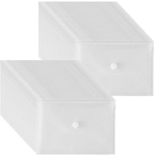 SINJEUN 60 Stück A6 Dokumententasche, 17 x 12cm Dokumentenmappe mit Druckknopf, Transparent Dokumententaschen für Büro