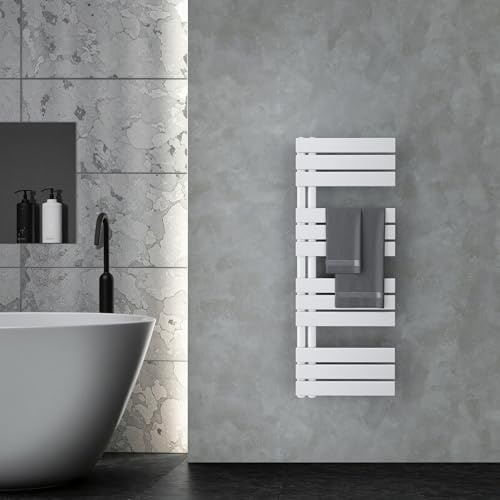 VILSTEIN® Badheizkörper [120x45cm] - Handtuchheizkörper Elektrisch einsetzbar [SEITLICH OFFEN] - Handtuchtrockner Badezimmer - Handtuch Heizkörper Bad - Handtuchheizung - Wandheizkörper - (Weiß)