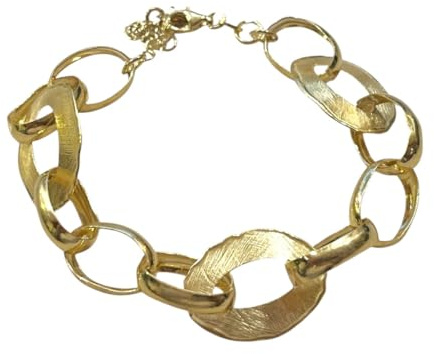 De Santis Pulsera joyas mujer de plata 925 dorada, cadena de eslabones ovalados alternados grandes y pequeñas lisas, acabado satinado y brillante, diseño moderno