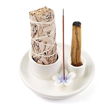 QUTHZZHY Räucherschale, Multifunktionaler Keramik-Räucherstäbchenhalter, Palo Santo Halter, Incense Burner for Sticks, Sage Burner, Salbei Räuchern und Kerzenhalter, für Yoga, Meditation, Zen