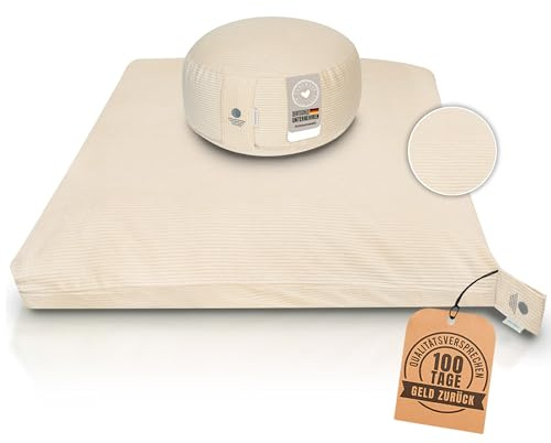 Inner Peace Meditationskissen Set Cord XL | Premium Set, rundes Kissen + Zabuton Matte, waschbar, Zen Meditationsset, für Yoga & Achtsamkeit