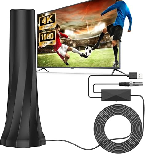 DVB-T/T2 Antenne mit Verstärker für Innen, Zimmerantenne für Fernseher, 360°-Empfang, Unterstützt 4K/1080P HD-Kanäle und alle Fernseher.