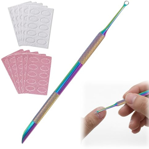 BEZHO Empujador de Cutículas, Raspador de Uñas | Herramienta de Doble Punta con 10 Discos de Lijado Autoadhesivos para Manicura y Pedicura