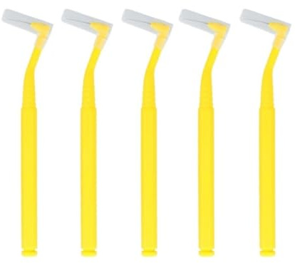 10 x L-vinklad interdentalborste med nylontandtråd för tandrengöring (gul)