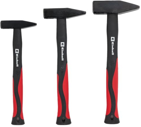 Einhell 3-tlg. Schlosserhammer-Set, 300 g / 500 g / 1000 g | Geschmiedete Stahlköpfe | vibrationsdämpfender Fiberglasstiel | rutschhemmender Griff | VPA-geprüft
