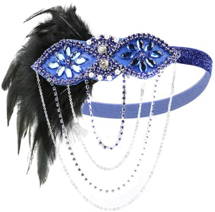 Feder Haarband Damen Hd5905 mit Kettenquaste für Fotos und Anlässe | Leichtes Blaues Accessoire aus Legierung, Eleganter Stil für Braut und Damen, Komfortabel Tragbar