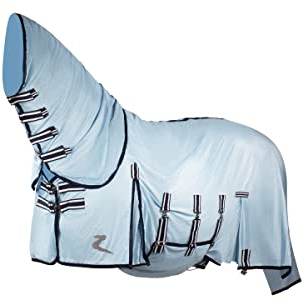 HORZE Pferde Fliegendecke Freja Combo, Fliegenschutz für Pferde, leichte Sommerdecke, Blau, 165