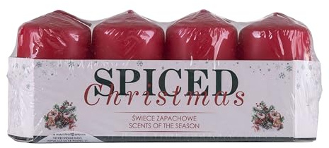 DONAU HOME Juego de velas de Navidad con forma de canela, 40 x 70 mm, 4 unidades, con canela, roja, vela de pilar, para decoración