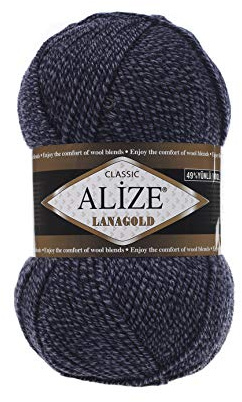 Alize LanaGold Handstrickgarn zum Häkeln, Stricken und Basteln, Wollmischung, warm, weich, natürlich, grob, handgewebt, Strickgarn, Strickwolle, 4 Stück, 400 g, 1048yds, Farbe 901 Marineblau Melange