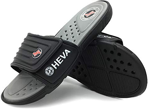 HEVA Slide Badeschuhe Herren Sommer Sandalen (44 EU Schwarz/Grau)